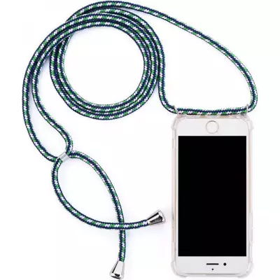 Hülle iPhone 15 Plus - Gummi transparent mit Seil blau grün
