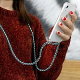 Hülle iPhone 15 Plus - Gummi transparent mit Seil blau grün