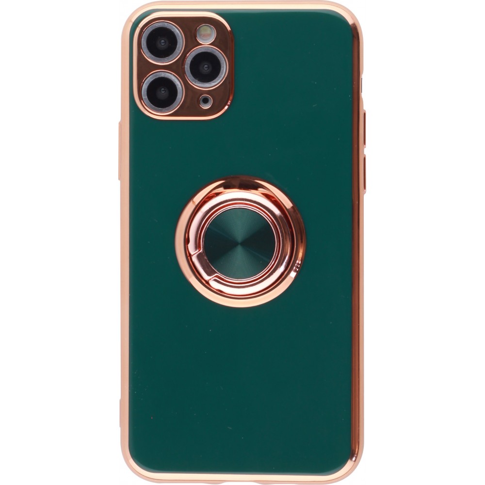 Hülle iPhone 11 Pro Max - Gummi Bronze mit Ring - Dunkelgrün