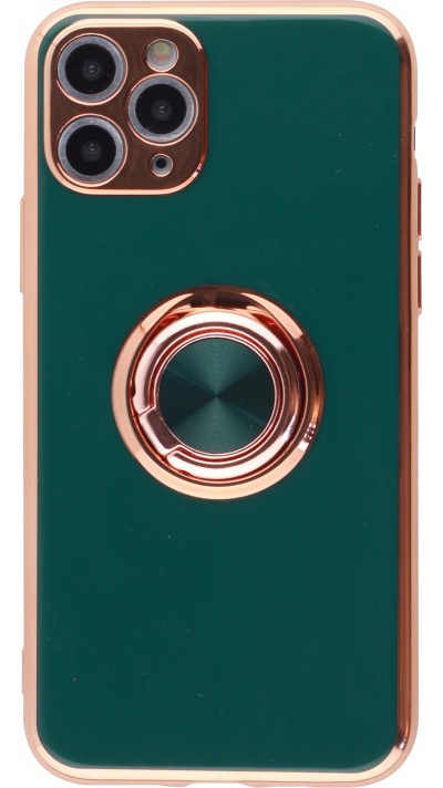 Coque iPhone 11 Pro Max - Gel Bronze avec anneau - Vert foncé