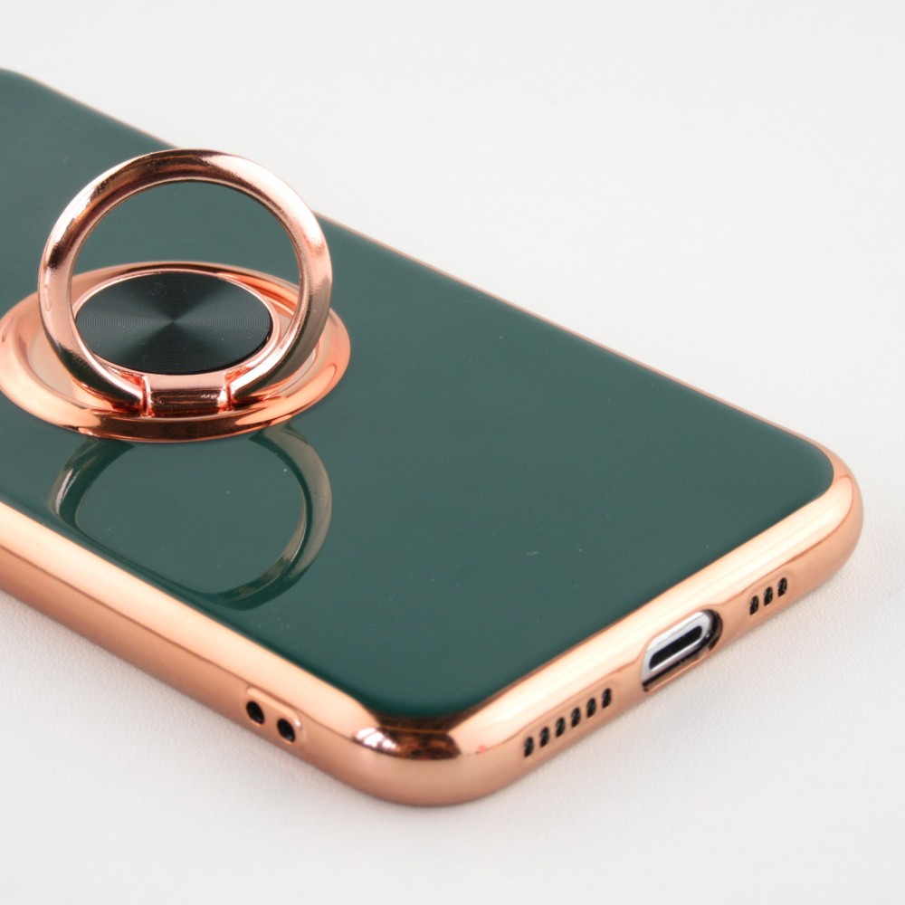 Hülle iPhone 11 Pro Max - Gummi Bronze mit Ring - Dunkelgrün