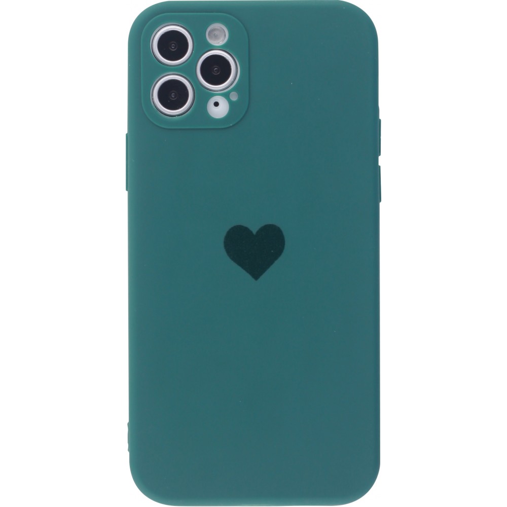 Hülle iPhone 12 Pro Max - Silikon Mat Herz - Dunkelgrün