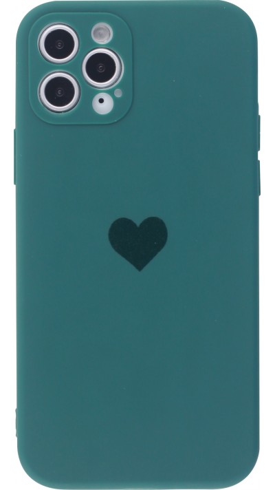 Coque iPhone 11 Pro Max - Silicone Mat Coeur - Vert foncé