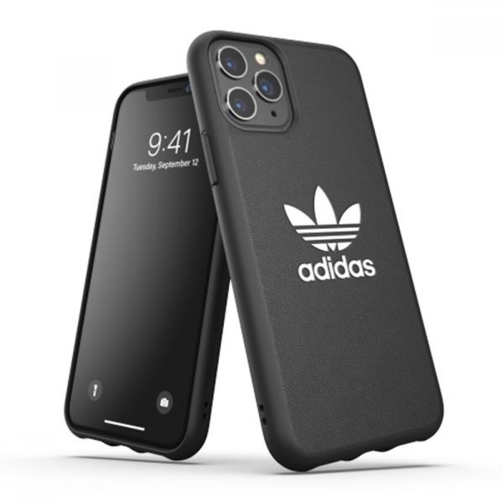 iPhone 12 Pro Max Case Hülle - Adidas Kunstleder mit geprägtem weißem Logo - Schwarz