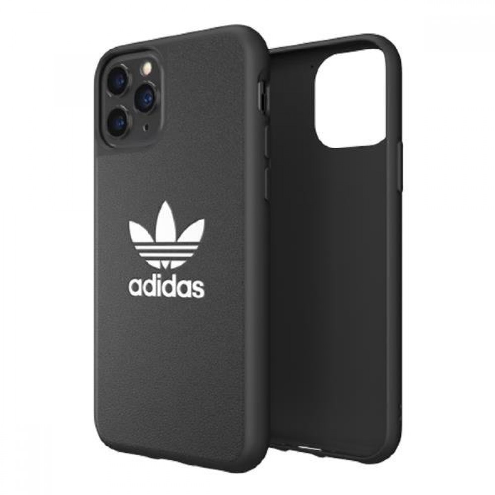 iPhone 12 Pro Max Case Hülle - Adidas Kunstleder mit geprägtem weißem Logo - Schwarz