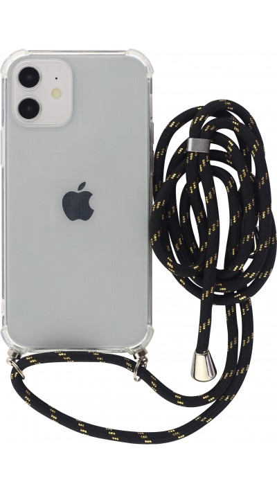 Hülle iPhone 15 Plus - Gummi transparent mit Seil schwarz - Gold