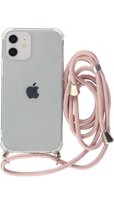 Hülle iPhone 12 / 12 Pro - Gummi transparent mit Seil rosa - Gold