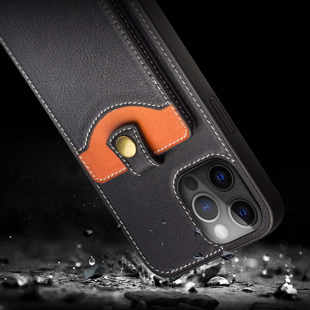 Hülle iPhone 13 - Qialino Wallet Kartenhalter Echtleder - Schwarz