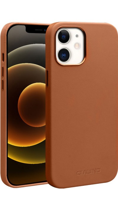 Hülle iPhone 12 mini - Qialino Echtleder (MagSafe kompatibel) - Braun