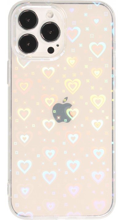 iPhone 12 / 12 Pro Case Hülle - Transparent irisierende Herzen Animationseffekt