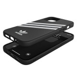 iPhone 12 Pro Max Case Hülle - Adidas Gazelle Style Kunstleder aufgenähte weiße Streifen und Logoprint - Schwarz