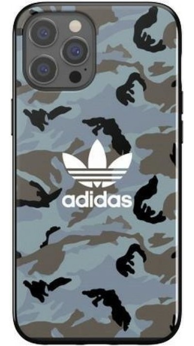 iPhone 12 Pro Max Case Hülle - Adidas lackiertes Gel Camouflage mit weißem Logoaufdruck - Blau grau