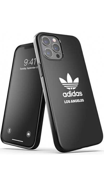 iPhone 12 Pro Max Case Hülle - Adidas flexibel lackiertes Gel Los Angeles mit weißem Logoaufdruck - Schwarz