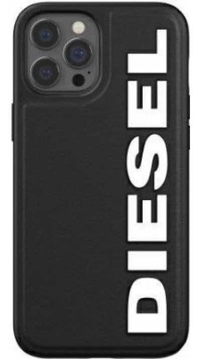 iPhone 12 Pro Max Case Hülle - Diesel Kunstleder mit geprägtem Logo - Schwarz