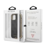 iPhone 13 Pro Max Case Hülle - Guess Leinwand Kunstleder Monogramm goldenen Metall-Logo mit Charm Anhänger - Schwarz / gold