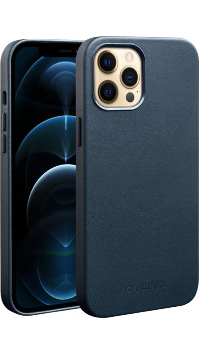 Hülle iPhone 12 Pro Max - Qialino Echtleder (MagSafe kompatibel) blau