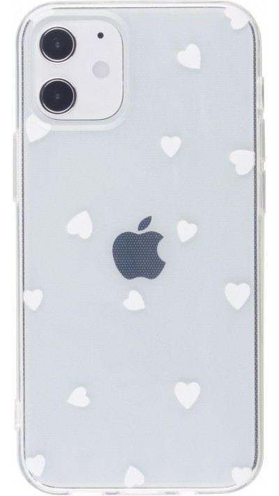 Coque iPhone 12 mini - Gel petit coeur transparent - Blanc