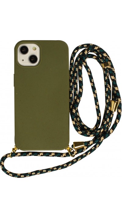 Hülle iPhone 13 mini - Bio Eco-Friendly Vegan mit Handykette Necklace - Dunkelgrün