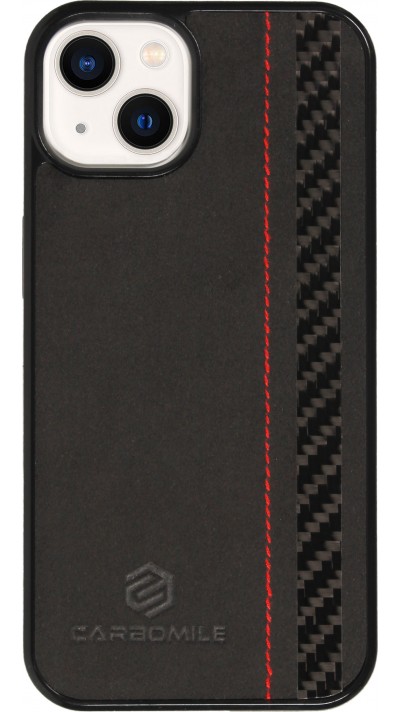 iPhone 13 Case Hülle - Carbomile Alcantara und Carbon mit roten Nähten