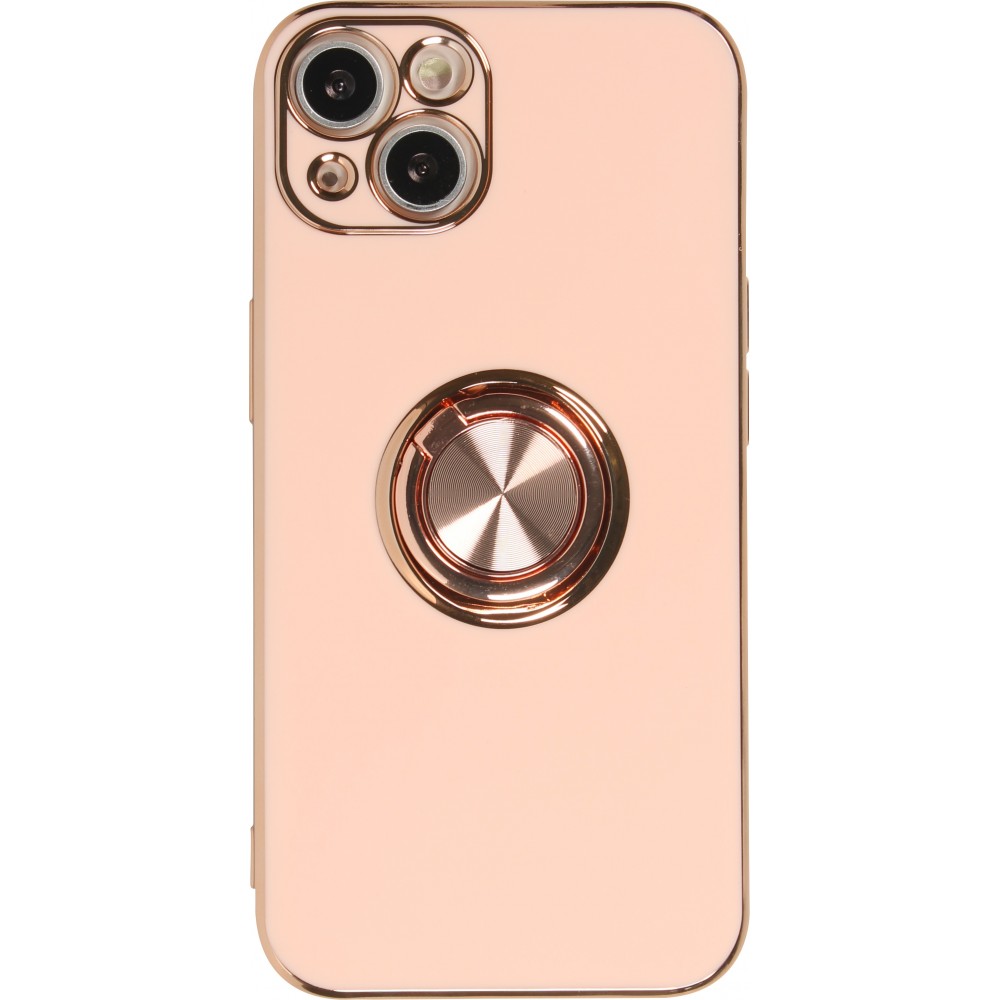 Hülle iPhone 13 - Gummi Bronze mit Ring - Rosa