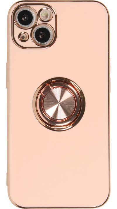 Hülle iPhone 13 - Gummi Bronze mit Ring - Rosa