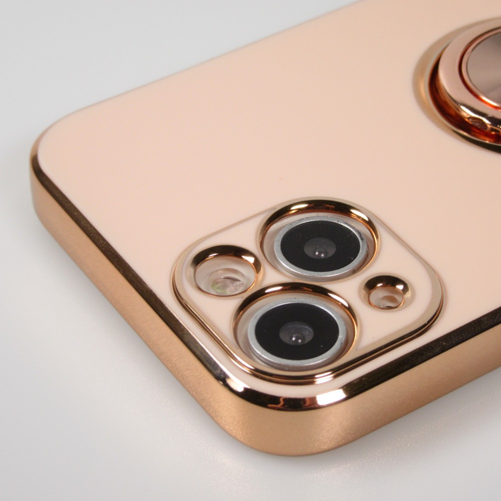 Hülle iPhone 13 - Gummi Bronze mit Ring - Rosa