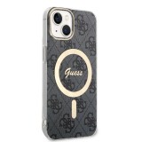 iPhone 15 Case Hülle - Guess Monogramm lackiert mit goldenem MagSafe - Grau