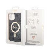 iPhone 15 Case Hülle - Guess Monogramm lackiert mit goldenem MagSafe - Grau
