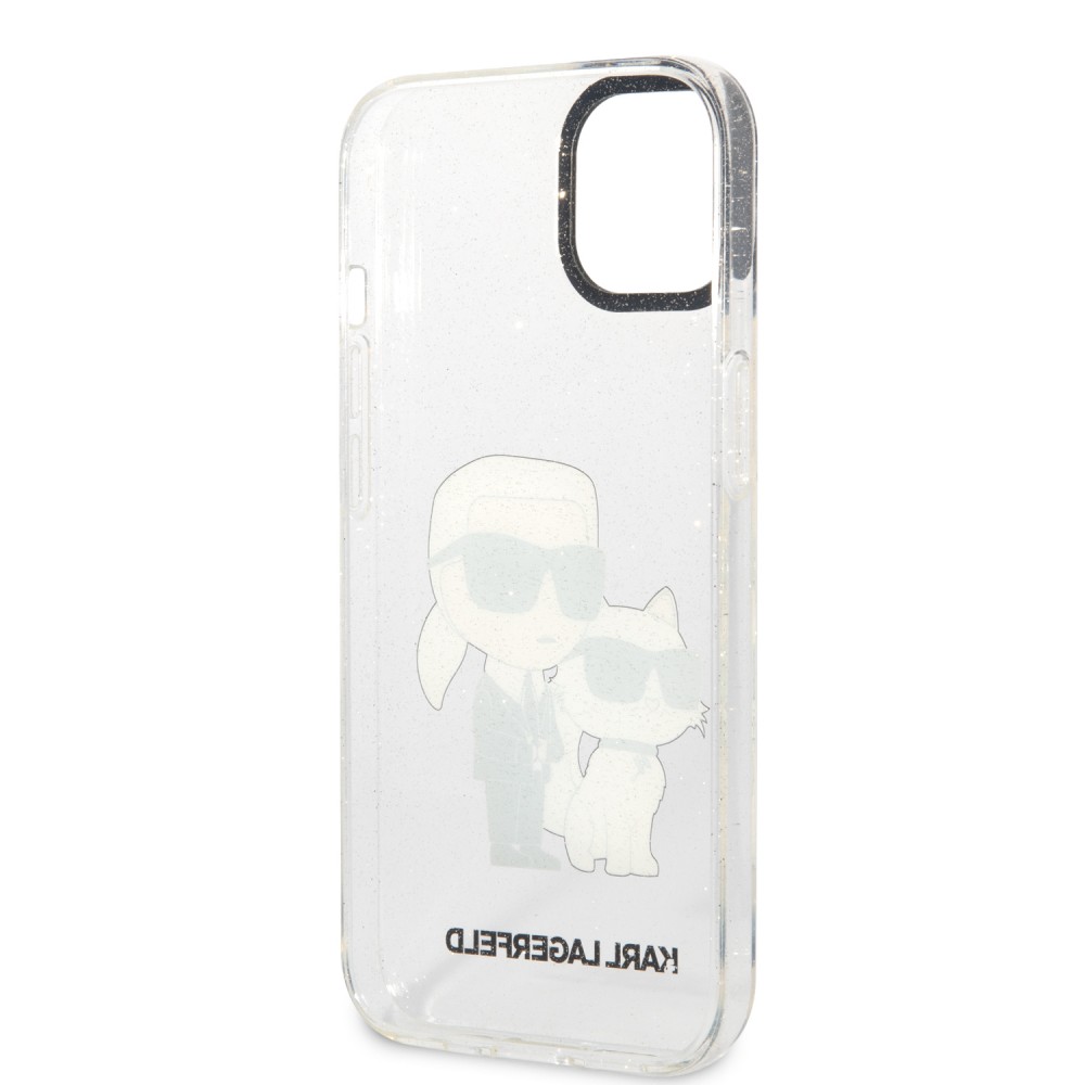 Coque iPhone 13 - Karl Lagerfeld et Choupette duo gel rigide pailleté - Transparent