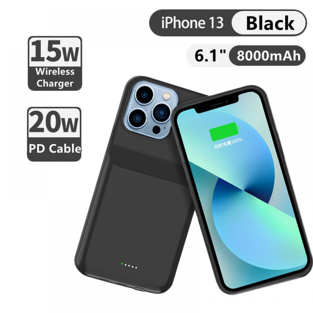 iPhone 13 Pro Max Case Hülle - 15W wireless Power Externe Batterie charging Cover Fast Charge 8000mAh - Schwarz