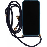 iPhone 15 Pro Case Hülle - Bio Eco-Friendly Vegan mit Handykette Necklace blau