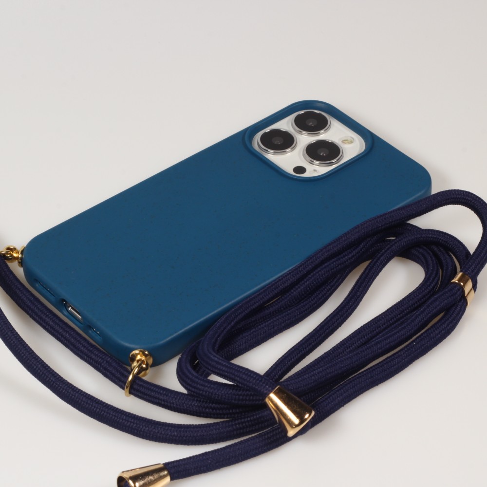 iPhone 15 Pro Case Hülle - Bio Eco-Friendly Vegan mit Handykette Necklace blau