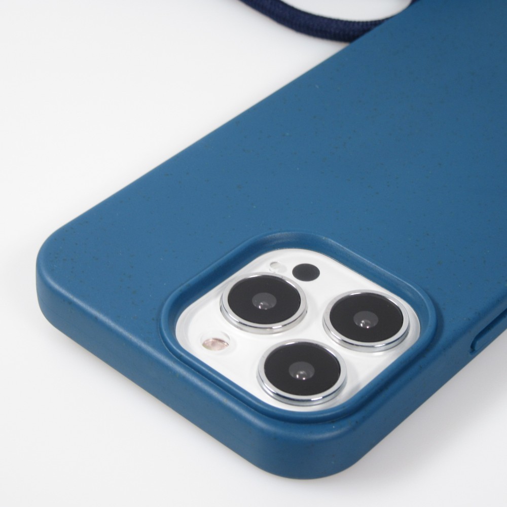 iPhone 15 Pro Case Hülle - Bio Eco-Friendly Vegan mit Handykette Necklace blau