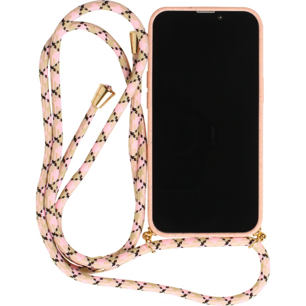 iPhone 13 Pro Case Hülle - Bio Eco-Friendly Vegan mit Handykette Necklace - Rosa