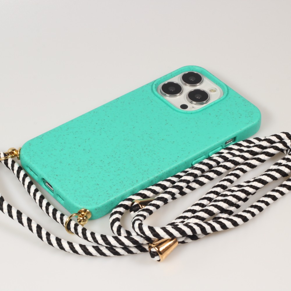 iPhone 16 Pro Max Case Hülle - Bio Eco-Friendly Vegan mit Handykette Necklace - Türkis