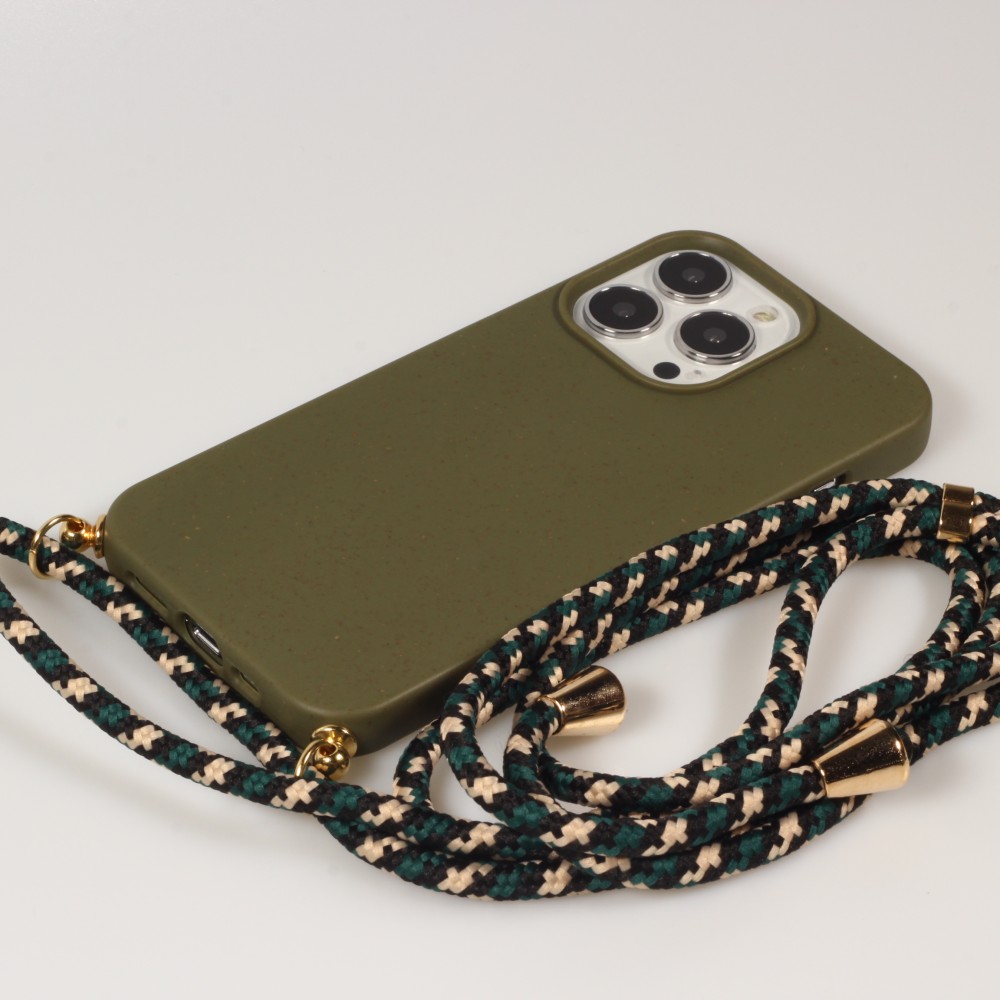 iPhone 14 Pro Max Case Hülle - Bio Eco-Friendly Vegan mit Handykette Necklace - Dunkelgrün