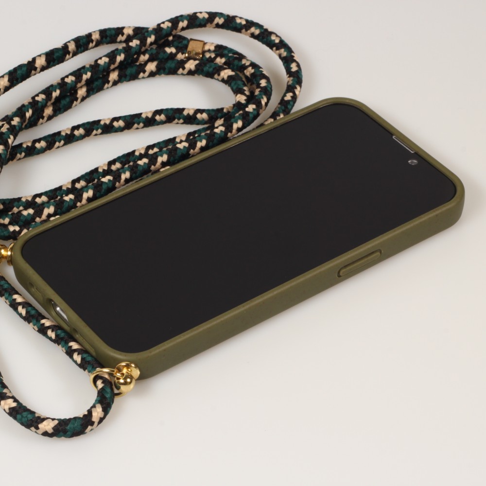 iPhone 14 Pro Max Case Hülle - Bio Eco-Friendly Vegan mit Handykette Necklace - Dunkelgrün