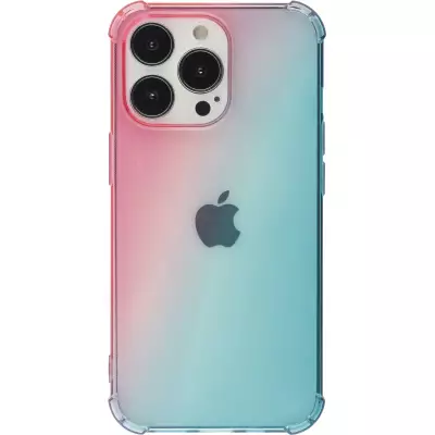 iPhone 15 Pro Case Hülle - Gummi Bumper Rainbow mit extra Schutz für Ecken Antischock - rosa blau