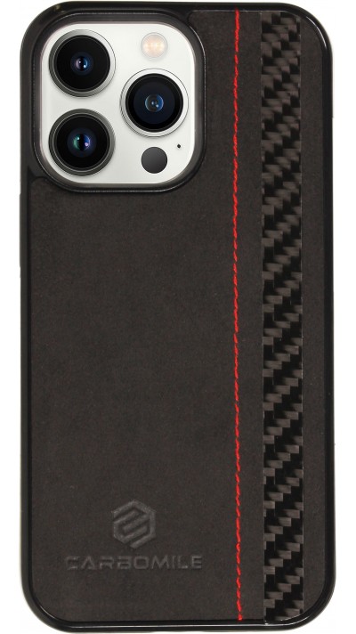 iPhone 13 Pro Case Hülle - Carbomile Alcantara und Carbon mit roten Nähten