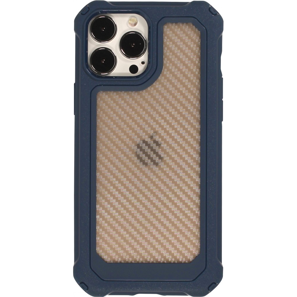 iPhone 14 Pro Max Case Hülle - Military Elite kompakt Cover mit semi-transparentem Carbon Rücken - Dunkelblau
