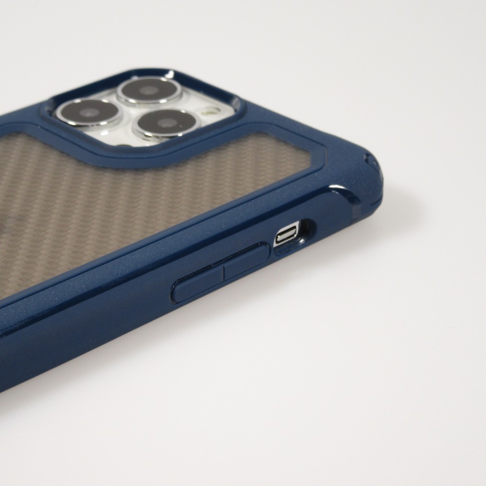 iPhone 14 Pro Max Case Hülle - Military Elite kompakt Cover mit semi-transparentem Carbon Rücken - Dunkelblau