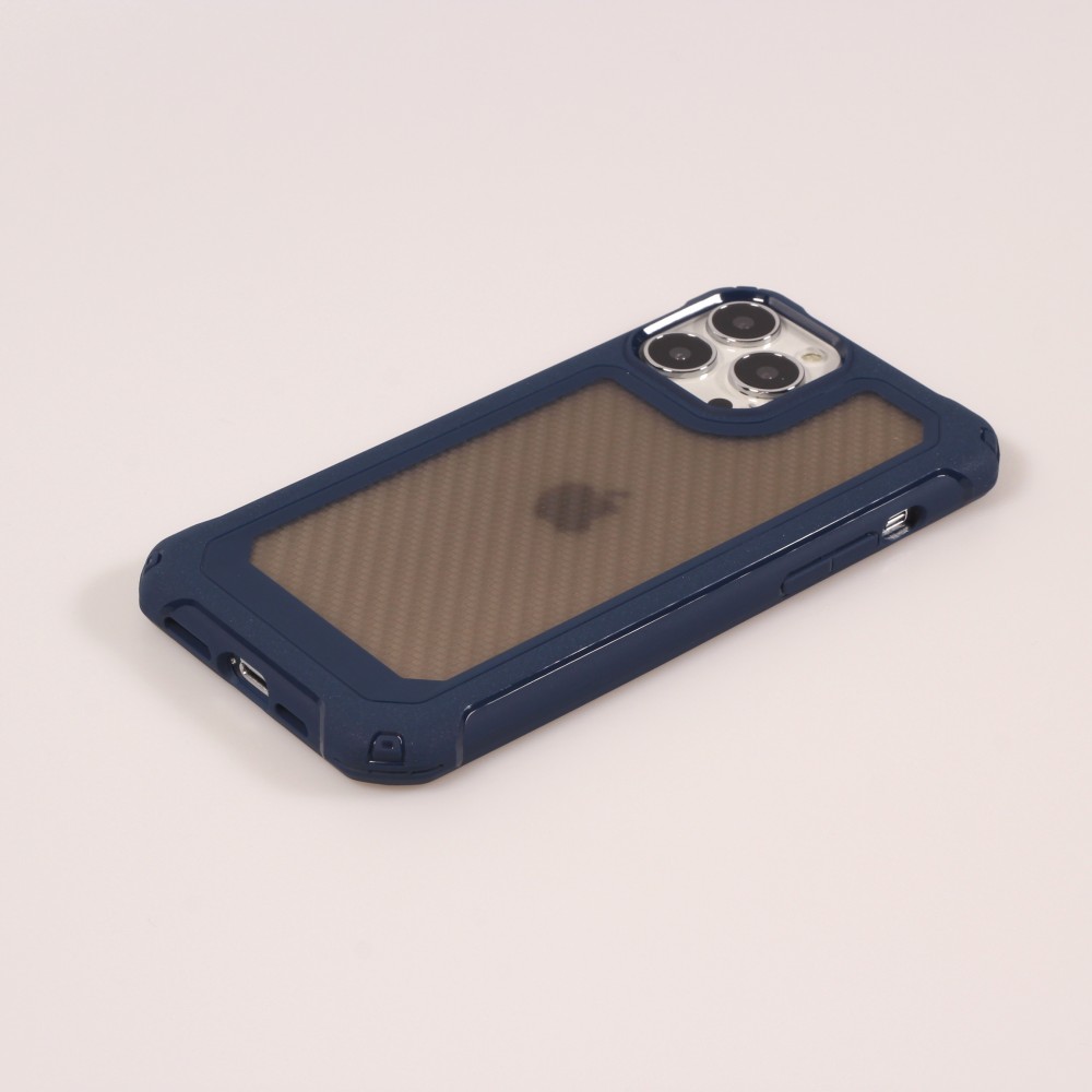 iPhone 14 Pro Max Case Hülle - Military Elite kompakt Cover mit semi-transparentem Carbon Rücken - Dunkelblau
