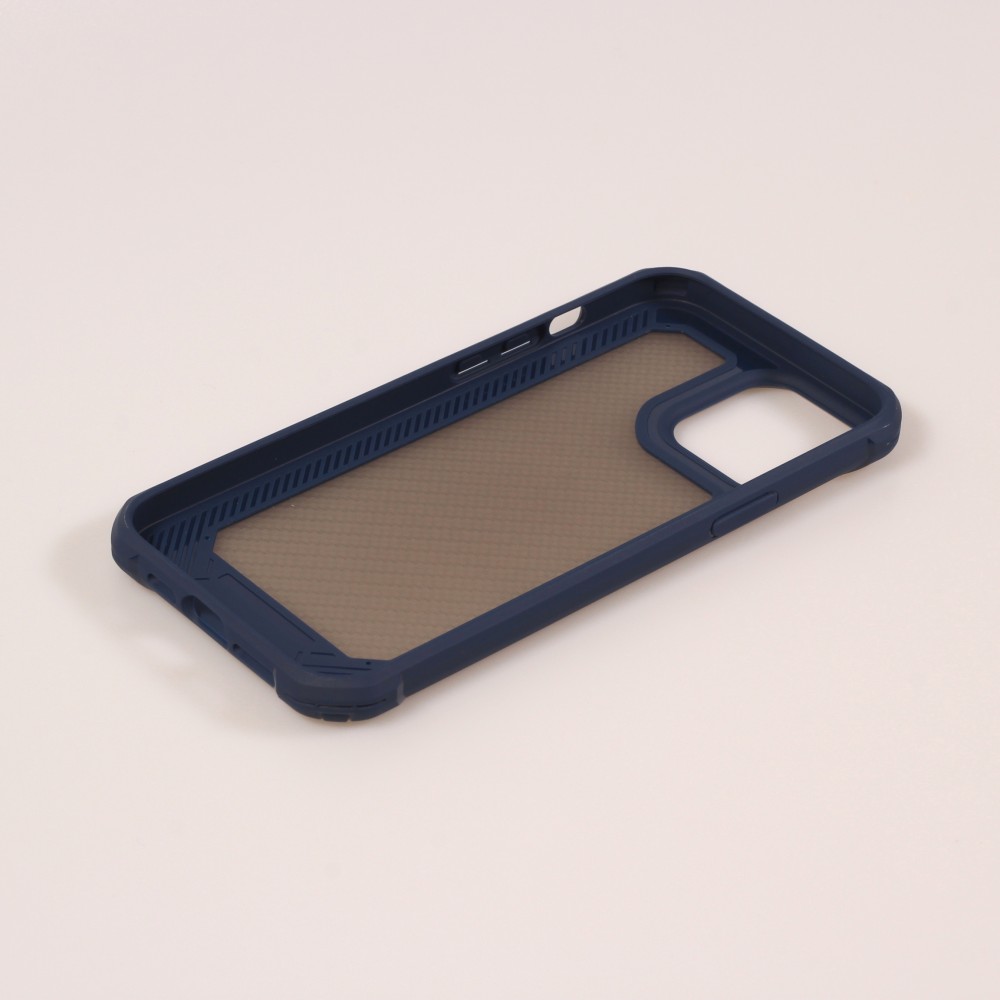 iPhone 14 Pro Max Case Hülle - Military Elite kompakt Cover mit semi-transparentem Carbon Rücken - Dunkelblau