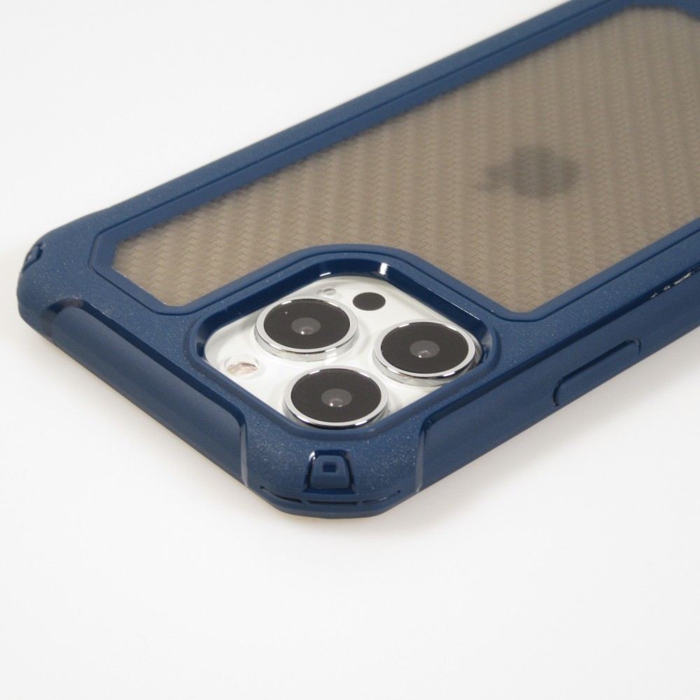 iPhone 14 Pro Max Case Hülle - Military Elite kompakt Cover mit semi-transparentem Carbon Rücken - Dunkelblau