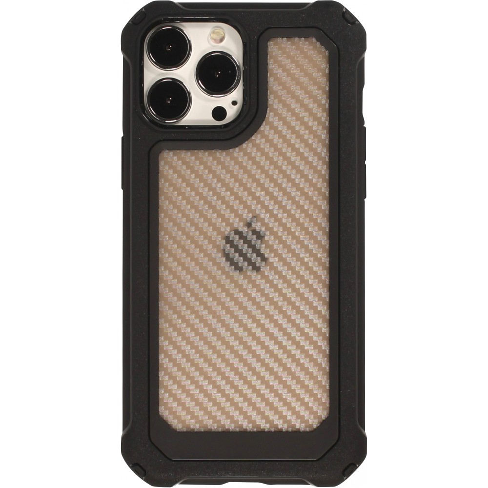 iPhone 14 Pro Case Hülle - Military Elite kompakt Cover mit semi-transparentem Carbon Rücken - Schwarz