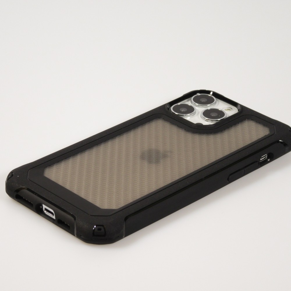 iPhone 14 Pro Case Hülle - Military Elite kompakt Cover mit semi-transparentem Carbon Rücken - Schwarz
