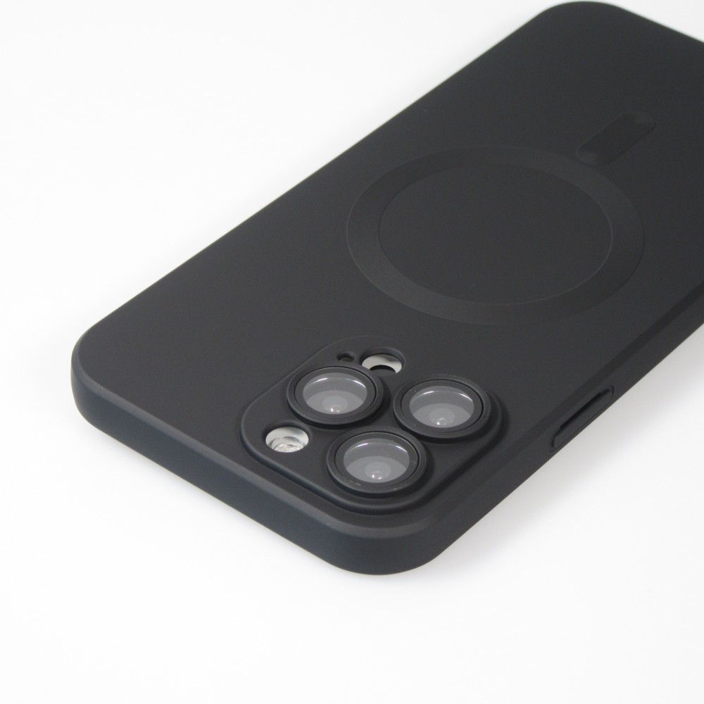 iPhone 16 Pro Case Hülle - Gummi weich mit Kameraschutzglas MagSafe - Schwarz