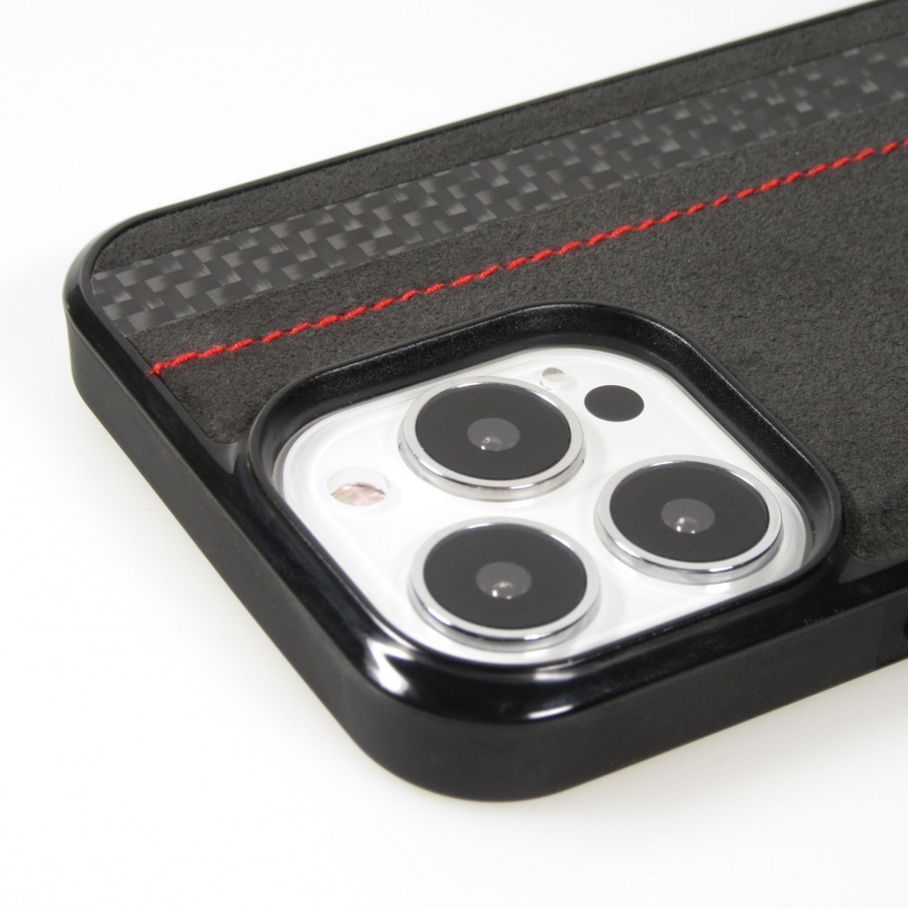 Samsung Galaxy S24 Ultra Case Hülle - Carbomile Alcantara und Carbon mit roten Nähten (MagSafe kompatibel)
