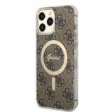 iPhone 15 Pro Max Case Hülle - Guess Monogramm lackiert mit goldenem MagSafe - Braun