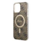 iPhone 15 Pro Max Case Hülle - Guess Monogramm lackiert mit goldenem MagSafe - Braun